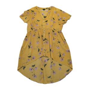 Torrid LEXIE Babydoll Chiffon Hi-Low Tunic Top Size 0 Button Up Yellow Floral